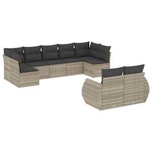 vidaXL 9-osaline aiadiivani komplekt patjadega, helehall, pol&uuml;rotang
