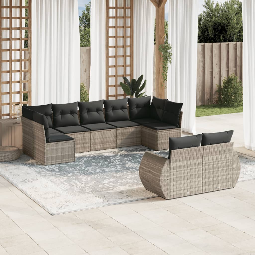 Sofasæt Til Haven 10 Dele Med Hynder Polyrattan - Lysegrå og mørkegrå / Uden bord