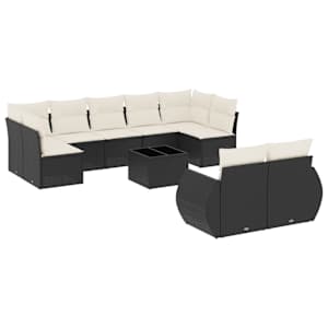 vidaXL 10-osaline aiadiivani komplekt patjadega, must, pol&uuml;rotang