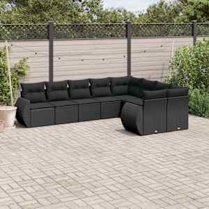 Vrtna sedežna garnitura 9-delna z blazinami črn poli ratan