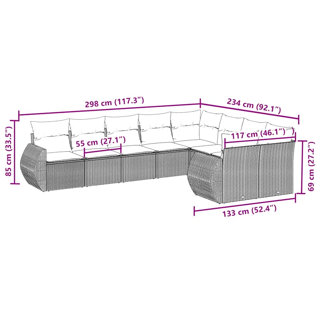 Thumbnail - vidaXL 9-tlg. Garten-Sofagarnitur mit Kissen Schwarz Poly Rattan