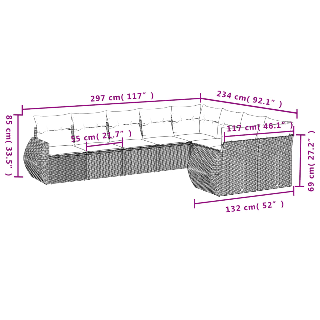 Set canapele de grădină, 9 piese, cu perne, bej, poliratan 3254176 - imagine 3