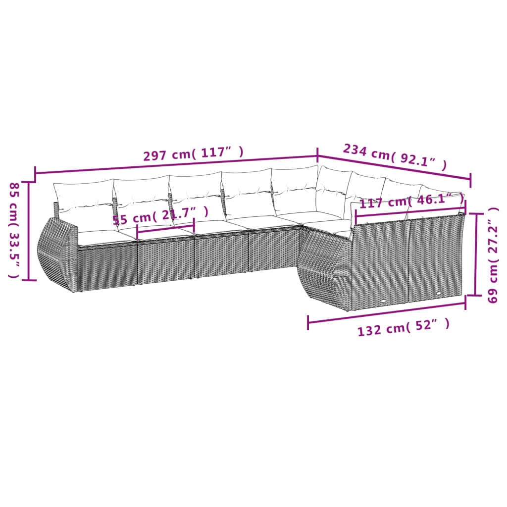 vidaXL 9-delige Loungeset met kussens poly rattan bruin