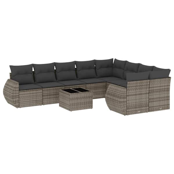 vidaXL 10-osaline aiadiivani komplekt patjadega, hall, pol&uuml;rotang