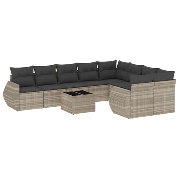vidaXL 10-osaline aiadiivani komplekt patjadega, helehall, pol&uuml;rotang