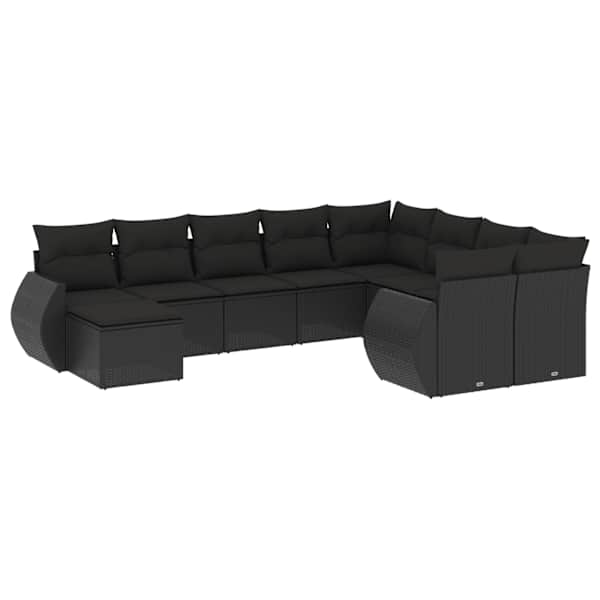 vidaXL 10-osaline aiadiivani komplekt patjadega, must, pol&uuml;rotang