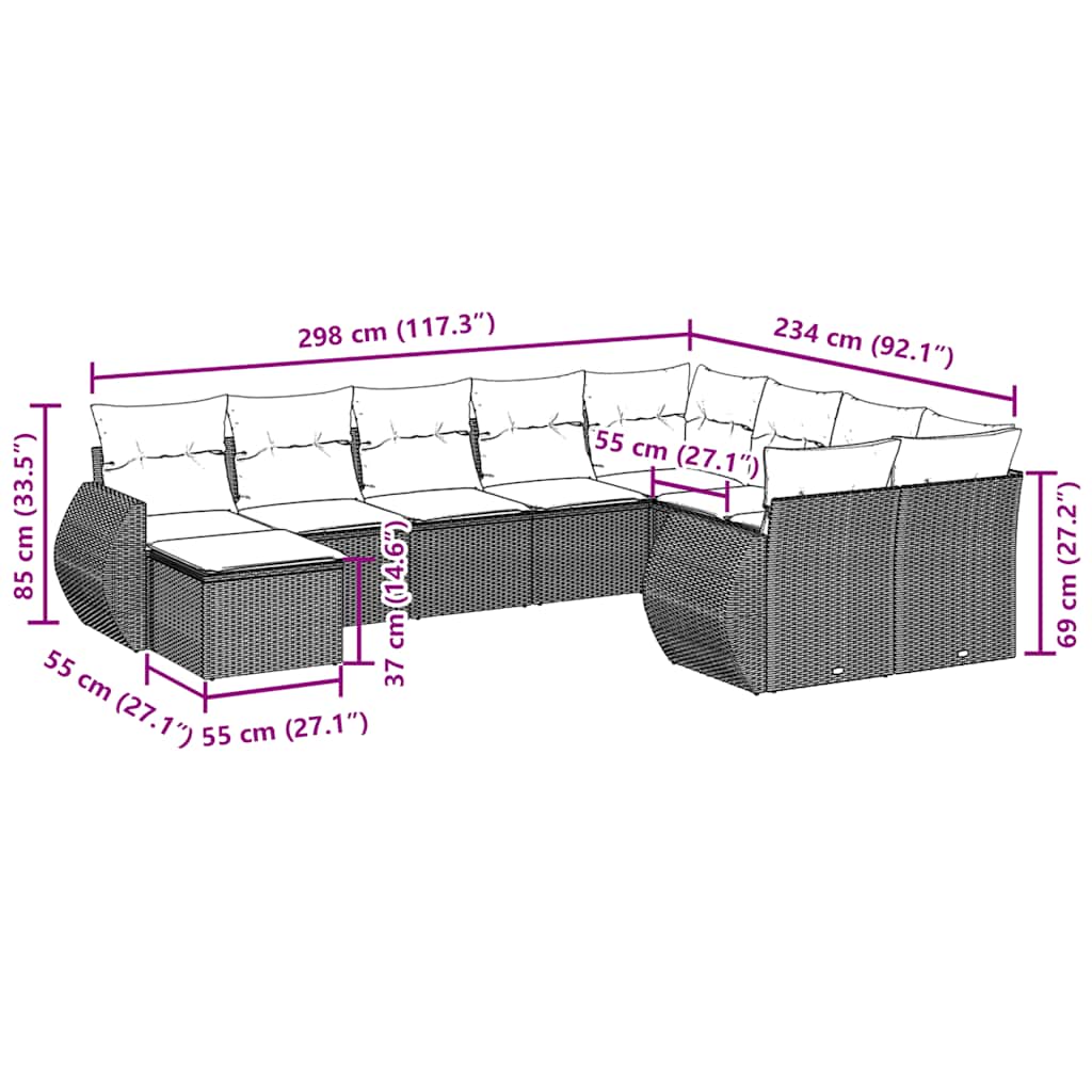 vidaXL 10-delige Loungeset met kussens poly rattan zwart afbeelding