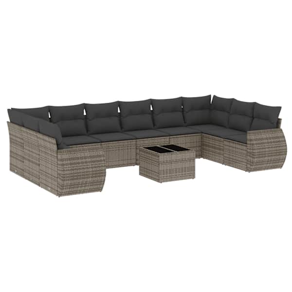 vidaXL 11-osaline aiadiivani komplekt patjadega, hall, pol&uuml;rotang