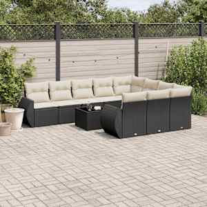 Vrtna sedežna garnitura 11-delna z blazinami črn poli ratan