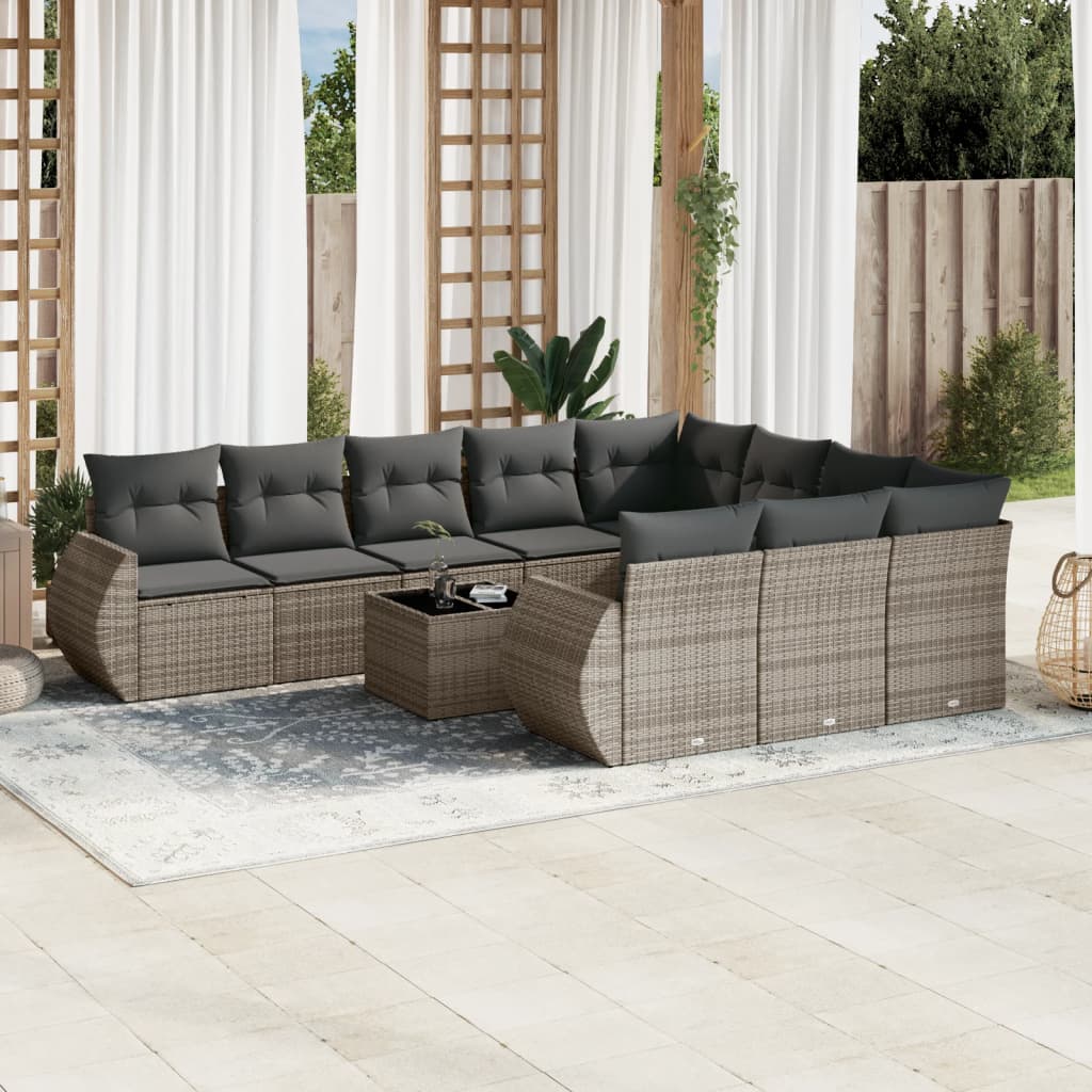 vidaXL 11-tlg. Garten-Sofagarnitur mit Kissen Grau Poly Rattan