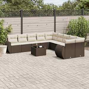 Vrtna sedežna garnitura 11-delna z blazinami rjava poli ratan