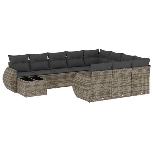 vidaXL 11-osaline aiadiivani komplekt patjadega, hall, pol&uuml;rotang