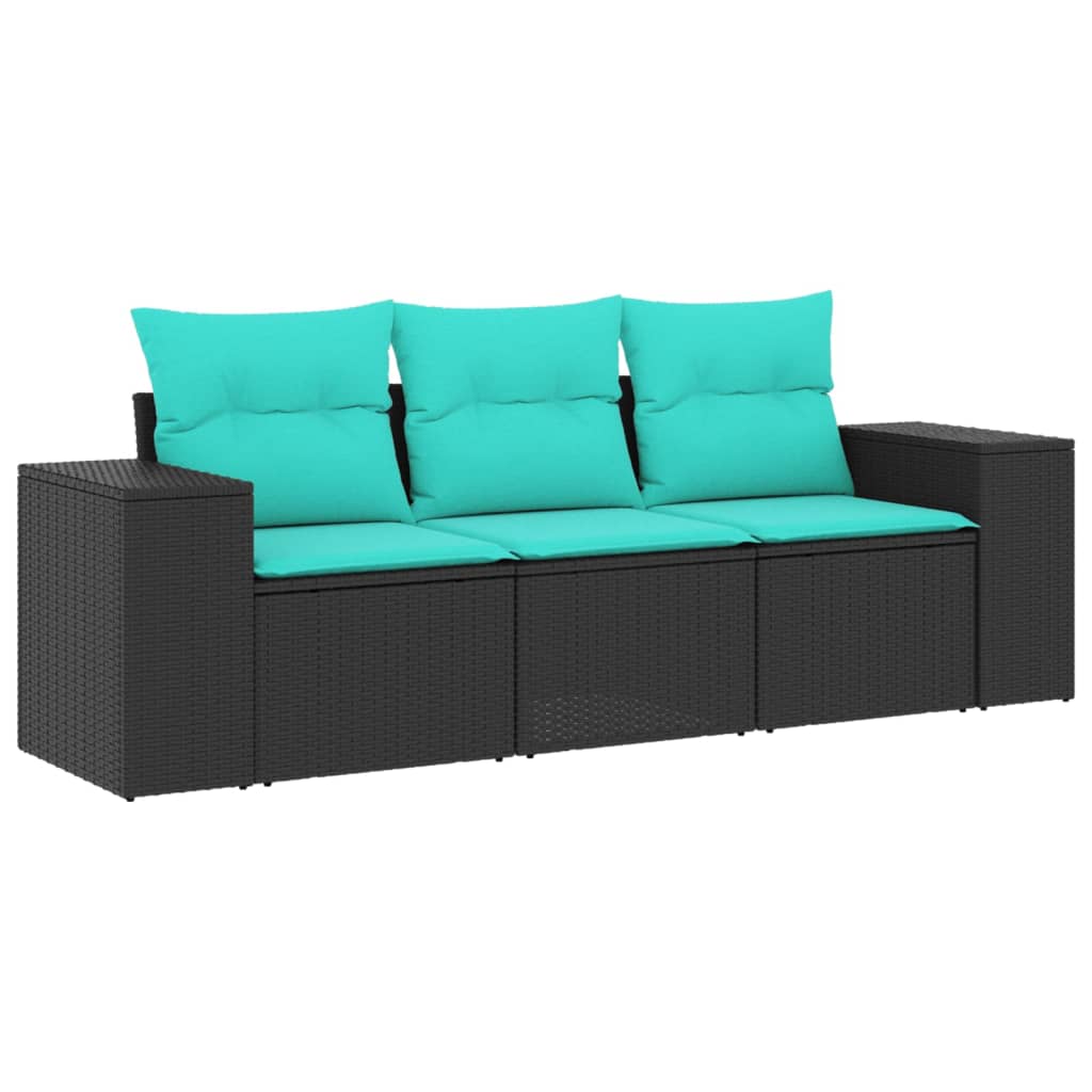 Vidaxl 3 Piece Patio Sofa Set With Cushions Black Poly Rattan