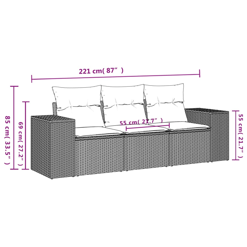 Vidaxl 3 Piece Patio Sofa Set With Cushions Black Poly Rattan