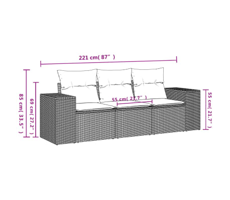 vidaXL Set canapele de grădină cu perne, 3 piese gri deschis poliratan