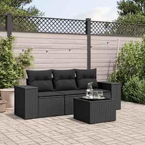 Vrtna sedežna garnitura 4-delna z blazinami črna poli ratan