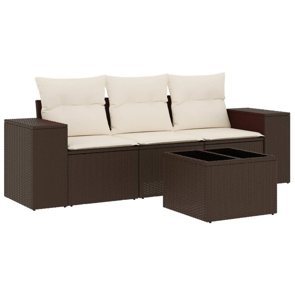 vidaXL Set canapele de grădină, 4 piese, cu perne, maro poliratan maro