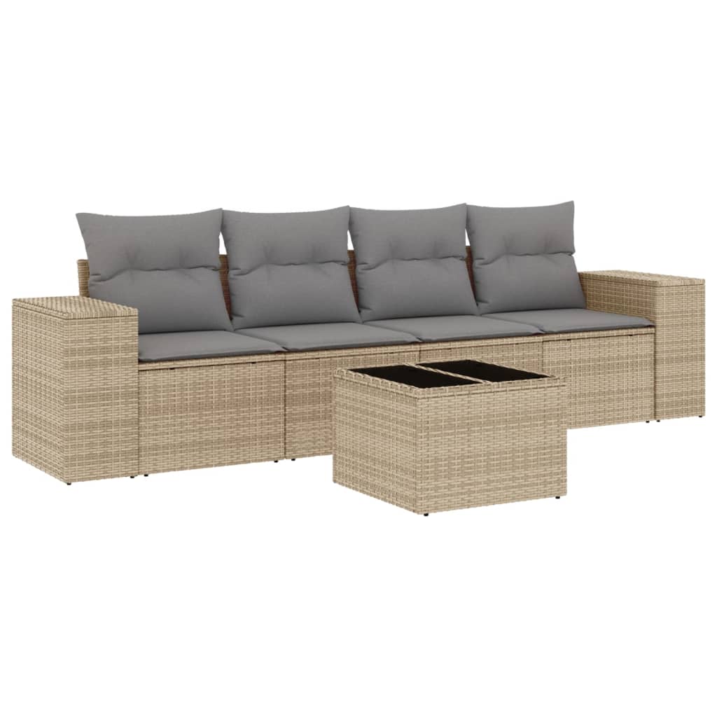 Thumbnail - vidaXL 5-tlg. Garten-Sofagarnitur mit Kissen Beige Poly Rattan