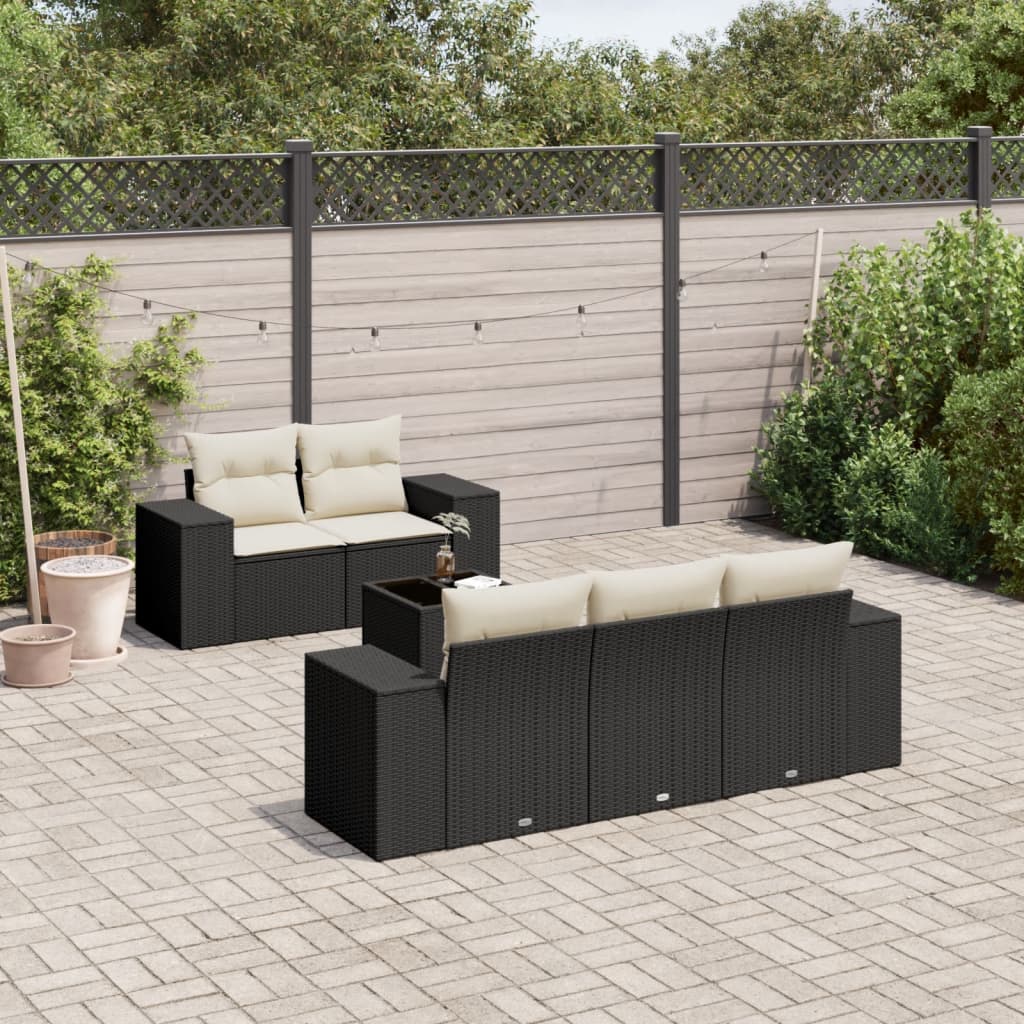 vidaXL 6-tlg. Garten-Sofagarnitur mit Kissen Schwarz Poly Rattan