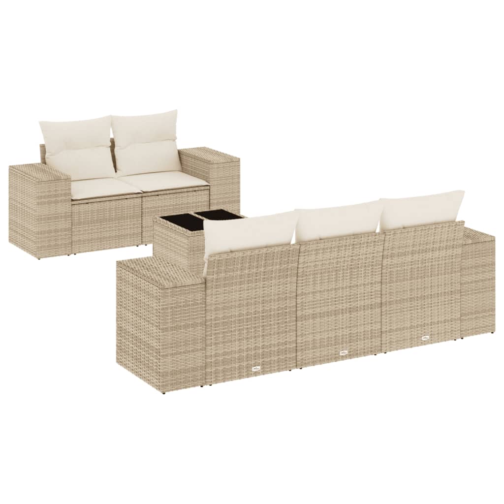 Thumbnail - vidaXL 6-tlg. Garten-Sofagarnitur mit Kissen Beige Poly Rattan