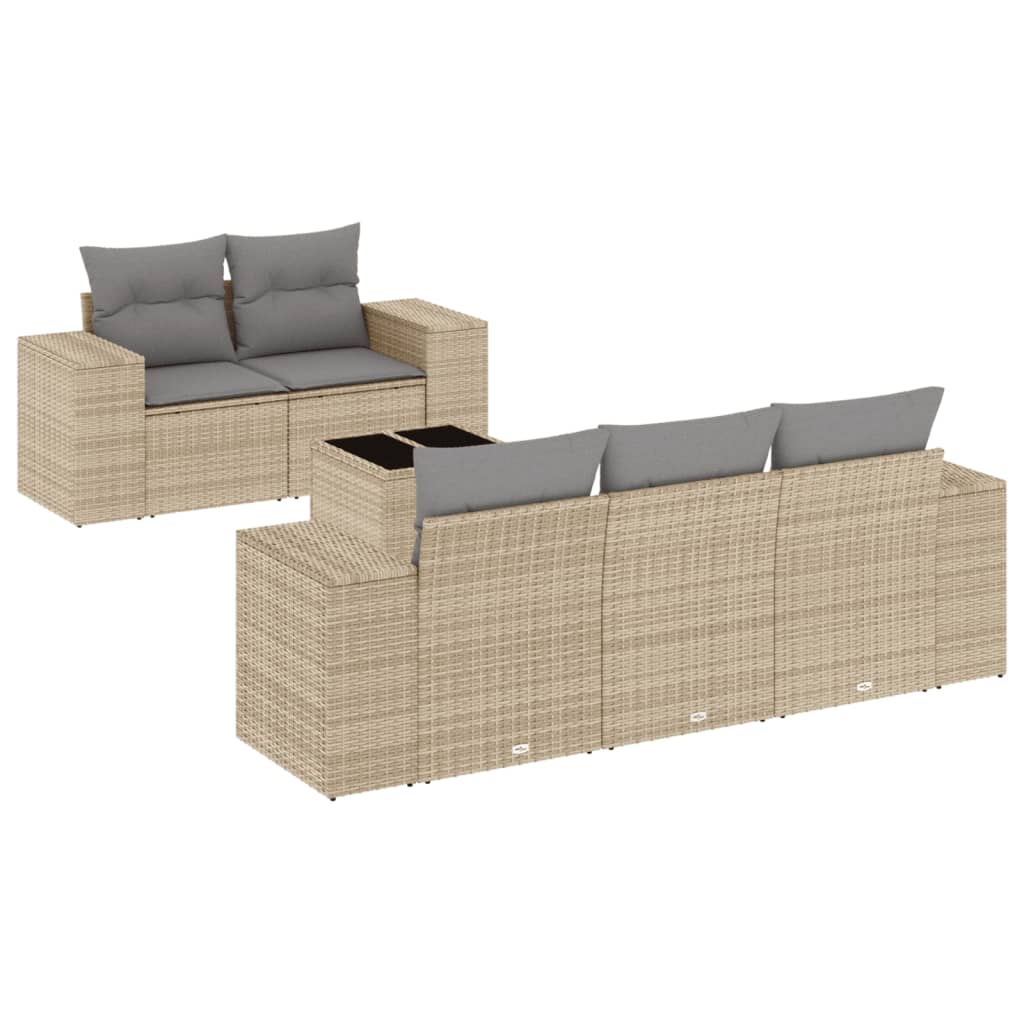 Thumbnail - vidaXL 6-tlg. Garten-Sofagarnitur mit Kissen Beige Poly Rattan