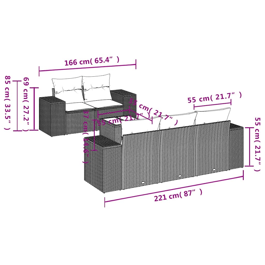 Thumbnail - vidaXL 6-tlg. Garten-Sofagarnitur mit Kissen Beige Poly Rattan