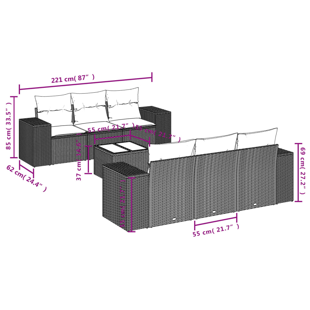 vidaXL 7-delige Loungeset met kussens poly rattan bruin afbeelding