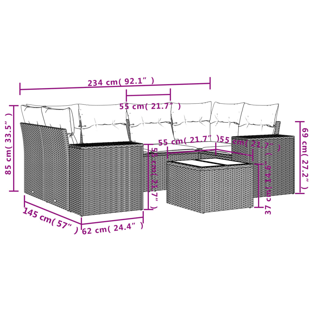 Set canapele de grădină, 7 piese, cu perne, gri, poliratan 3254657 - imagine 3