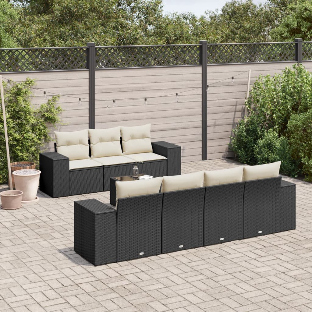 vidaXL 8-tlg. Garten-Sofagarnitur mit Kissen Schwarz Poly Rattan