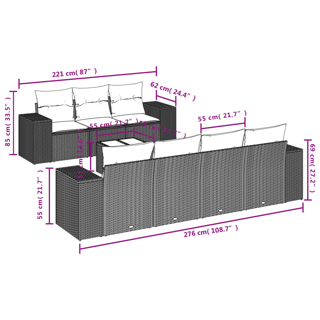 vidaXL 8-delige Loungeset met kussens poly rattan beige afbeelding