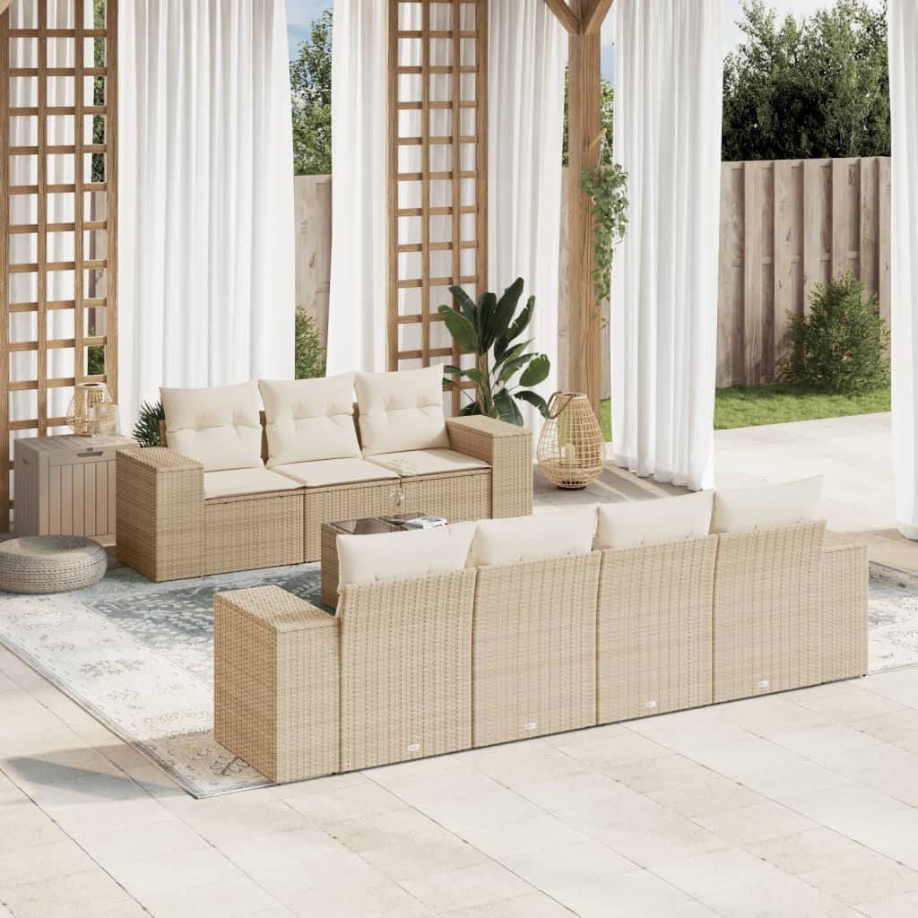 vidaXL 8-tlg. Garten-Sofagarnitur mit Kissen Beige Poly Rattan