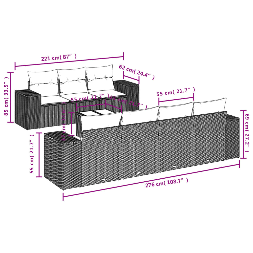 vidaXL 8-delige Loungeset met kussens poly rattan beige afbeelding