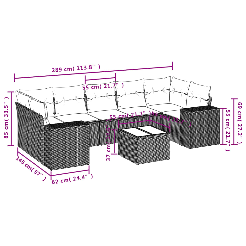 Set mobilier de grădină cu perne, 8 piese, negru, poliratan 3254673 - imagine 3
