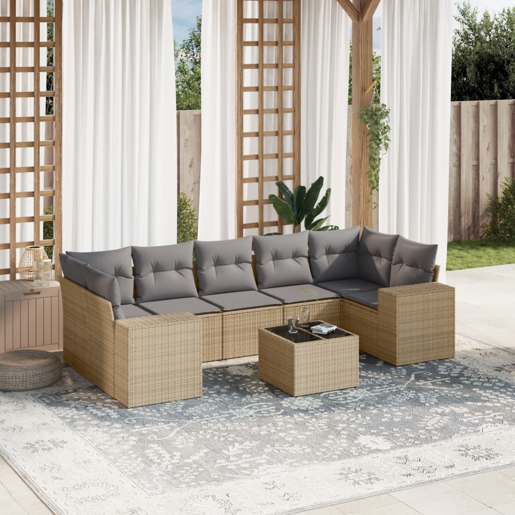 vidaXL Set canapele de grădină, 8 piese, cu perne, bej, poliratan