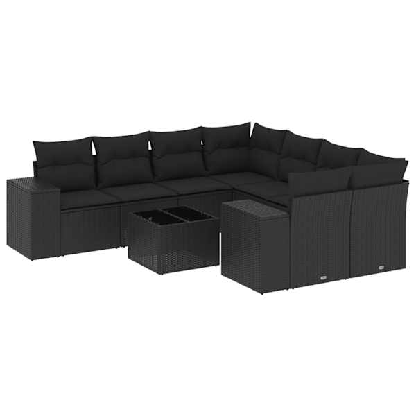 vidaXL 9-osaline aiadiivani komplekt patjadega, must, pol&uuml;rotang
