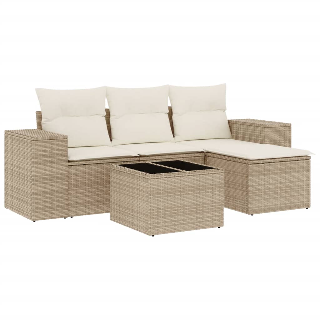 Thumbnail - vidaXL 5-tlg. Garten-Sofagarnitur mit Kissen Beige Poly Rattan