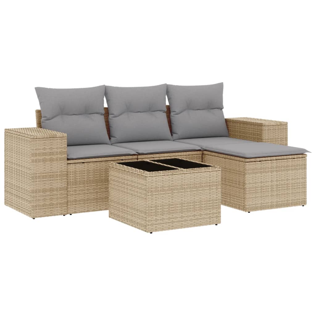 Thumbnail - vidaXL 5-tlg. Garten-Sofagarnitur mit Kissen Beige Poly Rattan