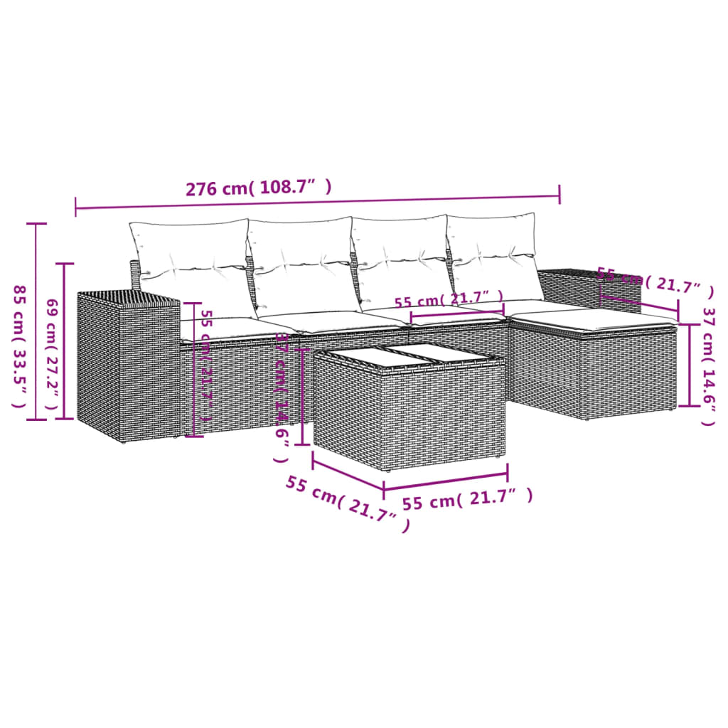 Set mobilier grădină cu perne, 6 piese, gri, poliratan 3254837 - imagine 3
