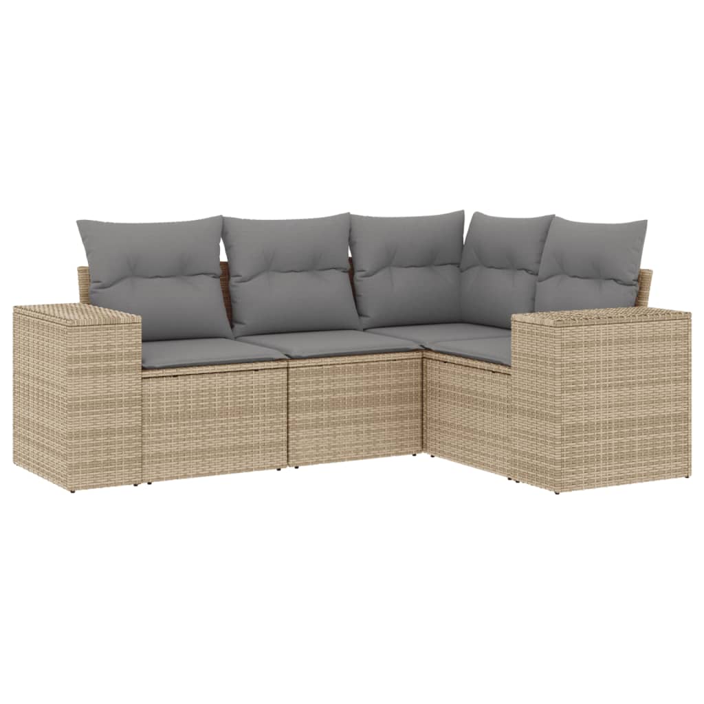 vidaXL Set canapele de grădină, 4 piese, cu perne, bej, poliratan