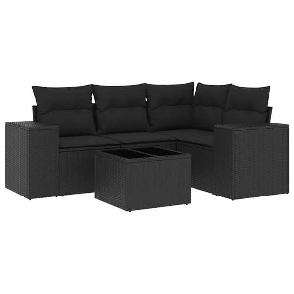 vidaXL 5-osaline aiadiivanikomplekt patjadega, must, pol&uuml;rotang