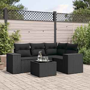 Vrtna sedežna garnitura 5-delna z blazinami črn poli ratan