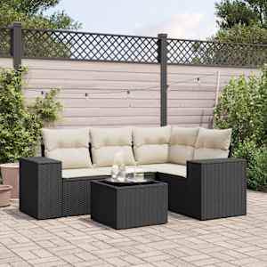 Vrtna sedežna garnitura 5-delna z blazinami črn poli ratan