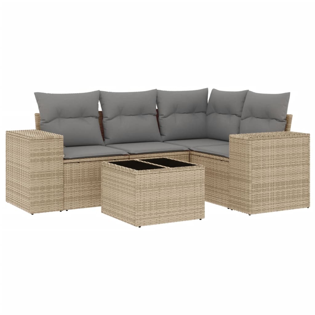 Thumbnail - vidaXL 5-tlg. Garten-Sofagarnitur mit Kissen Beige Poly Rattan