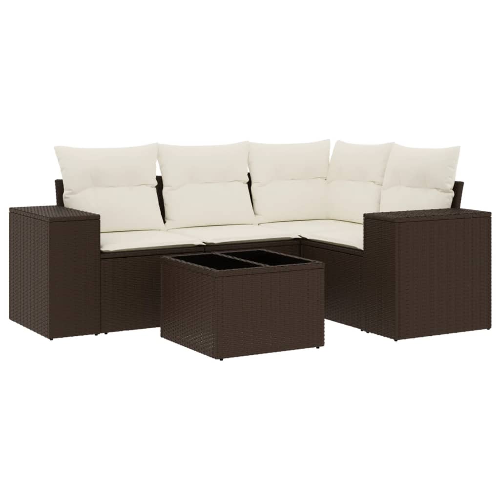 vidaXL Set canapele de grădină cu perne, 5 piese, maro, poliratan