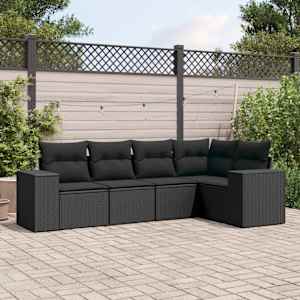 Vrtna sedežna garnitura 5-delna z blazinami črn poli ratan