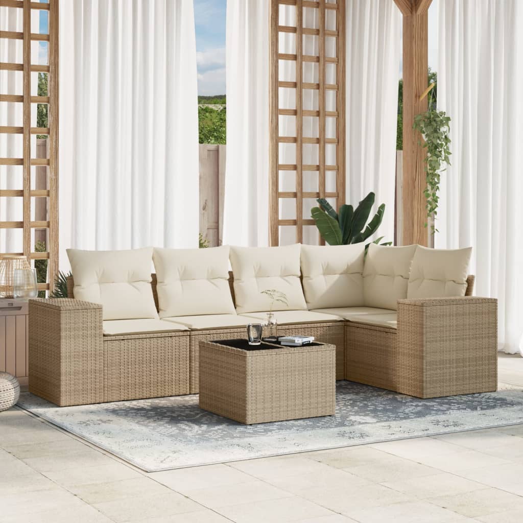 vidaXL 6-tlg. Garten-Sofagarnitur mit Kissen Beige Poly Rattan