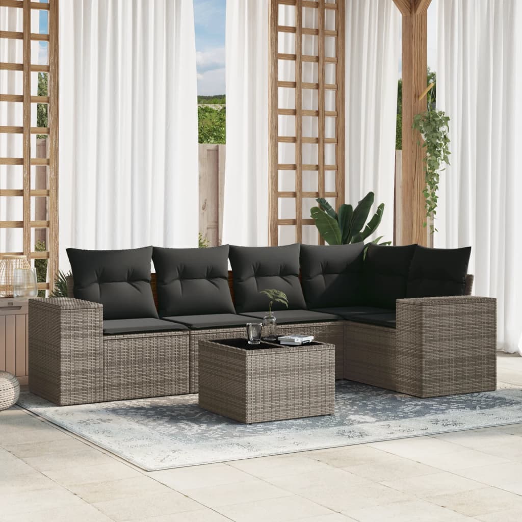 vidaXL 6-tlg. Garten-Sofagarnitur mit Kissen Grau Poly Rattan