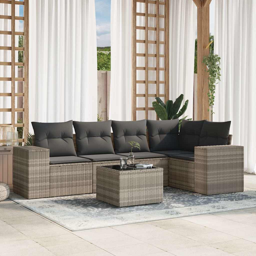 vidaXL 6-tlg. Garten-Sofagarnitur mit Kissen Hellgrau Poly Rattan