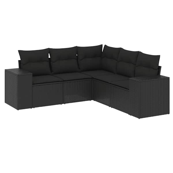 vidaXL 5-osaline aiadiivanikomplekt patjadega, must, pol&uuml;rotang