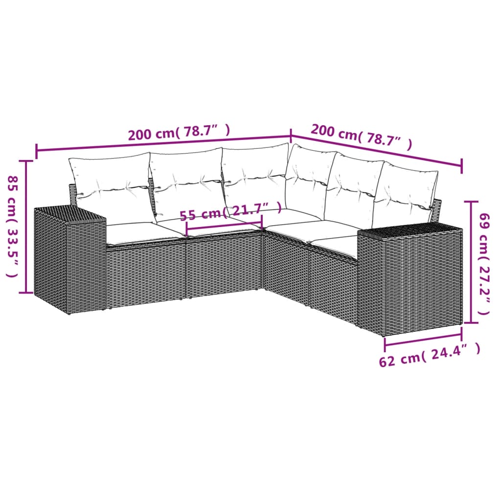 Thumbnail - vidaXL 5-tlg. Garten-Sofagarnitur mit Kissen Schwarz Poly Rattan